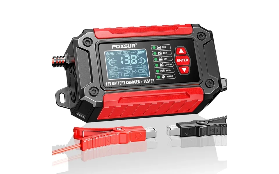 Foxur Ftc-1206 Car Battery Charger Tester With Comprehensive Health Check Precise Test Range 4ah-200ah Pulse Repair Func