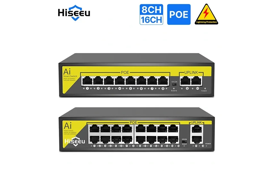 Hiseeu 48v 8 16ch Poe Ports Switch Ethernet 10 100mbps Ieee 802