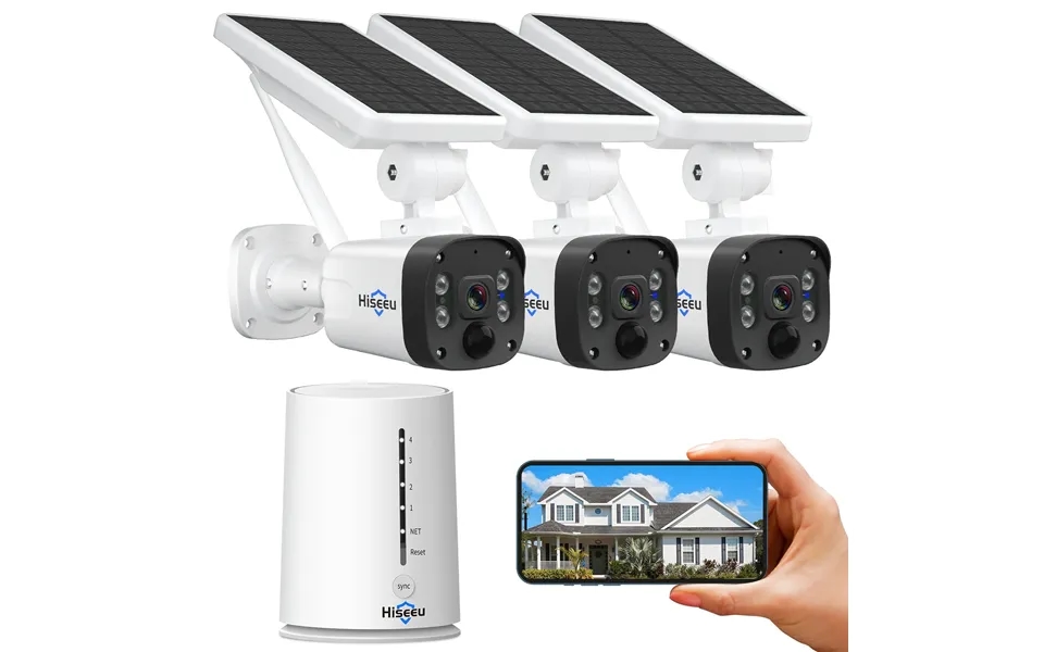 Hiseeu Wireless Security Camera System Outdoor 2k Solar Camera Wire-free Battery Powered Home Camera 2-way Audio Pir Det