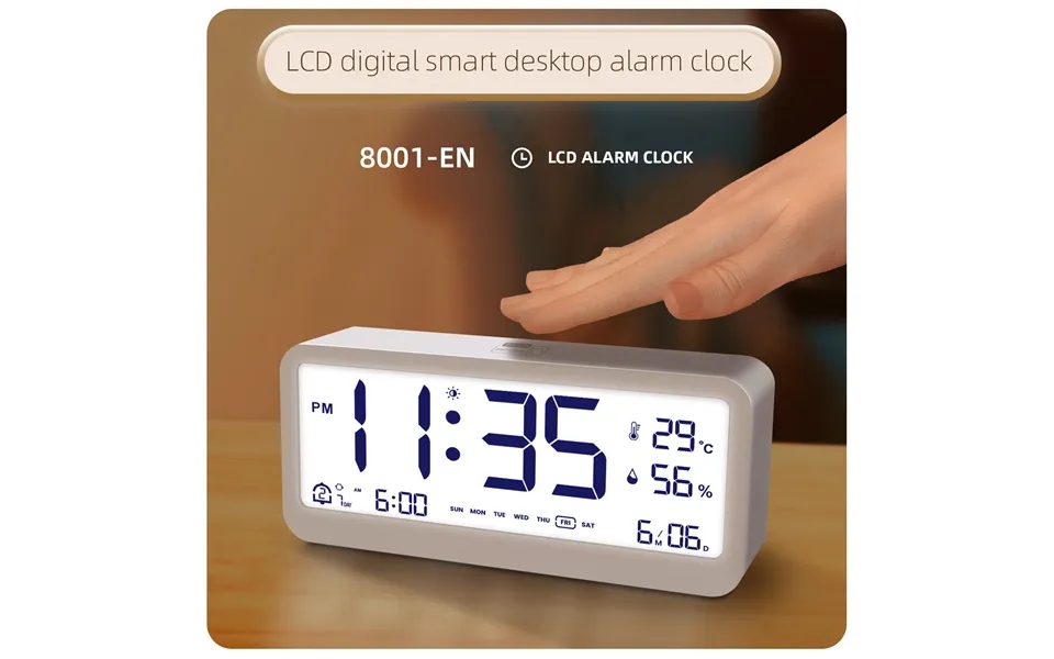 Lcd Smart Digital Alarm Clock With Large Display Thermometer Hygrometer Anti-slip Bottom With Night Light Battery Operat