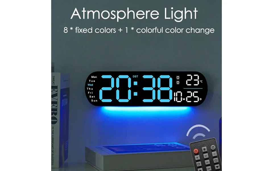 Led Digital Ambient Light Wall Clock Remote Control Electronic Mute Clock With Temperature Humitimy Date Week Display Ti