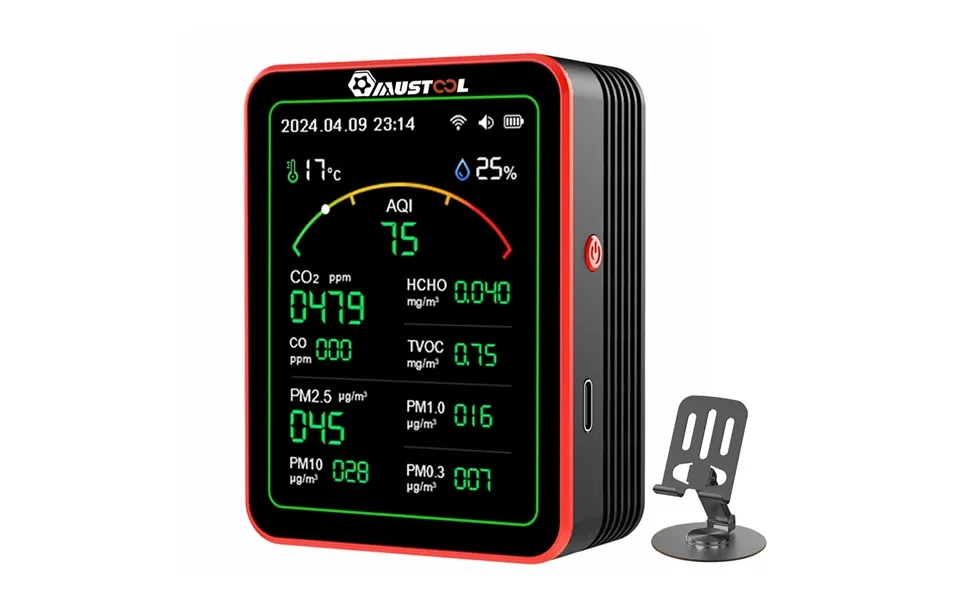 Mustool 15-in-1 Air Quality Monitor Wifi Tuya App 15-in-1 Smart Tester With Stand Co2 Co Tvoc Hcho Pm2