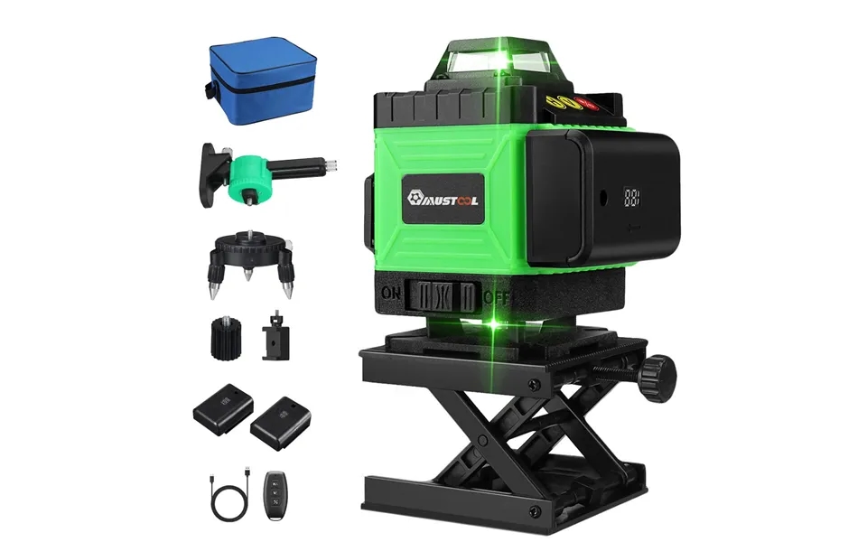Mustool 4d 16 Line Green Laser Level Ip54 Self-leveling 4000mah Battery Touch Screen For Indoor Outdoor Construction