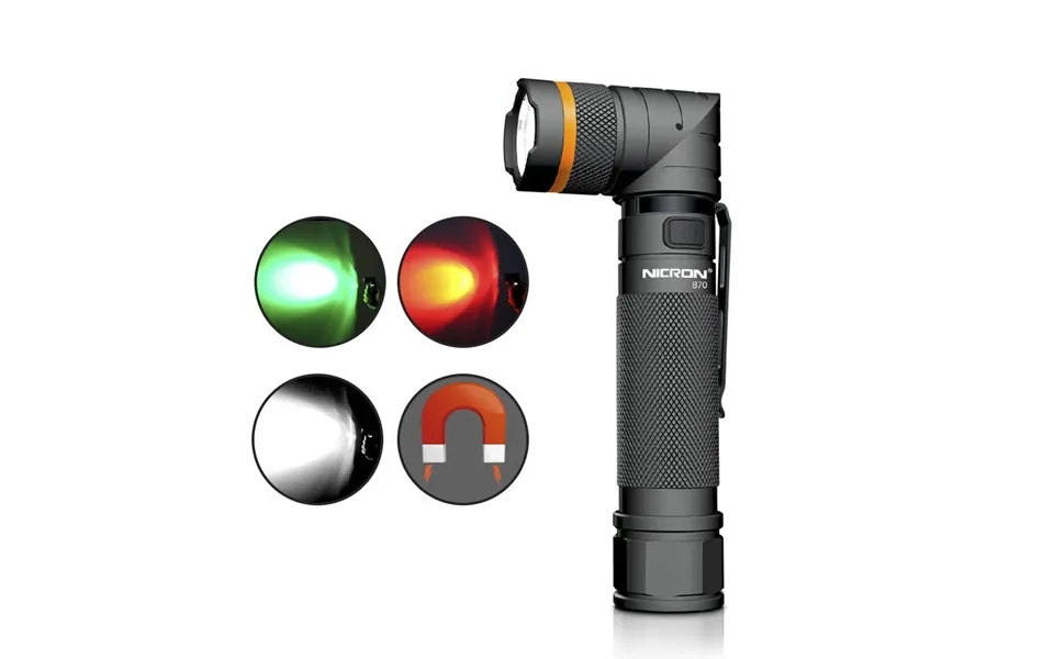 Nicron B70 1200lm 90 Degree Rechargeable Led Flashlight Black Headlamp Magnet Clip Handfree Ultra Bright Led Torch Headl