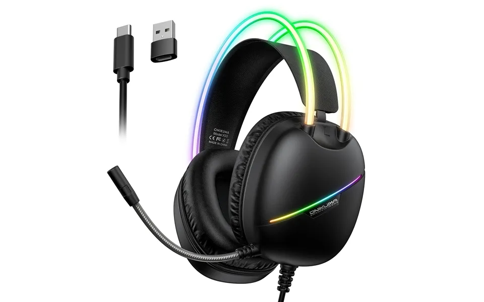 Onikuma X33 Rgb Gaming Headset Wired Earphone 50mm Large Driver Unit Virtual Surround Sound Adaptive Headband Ergonomics