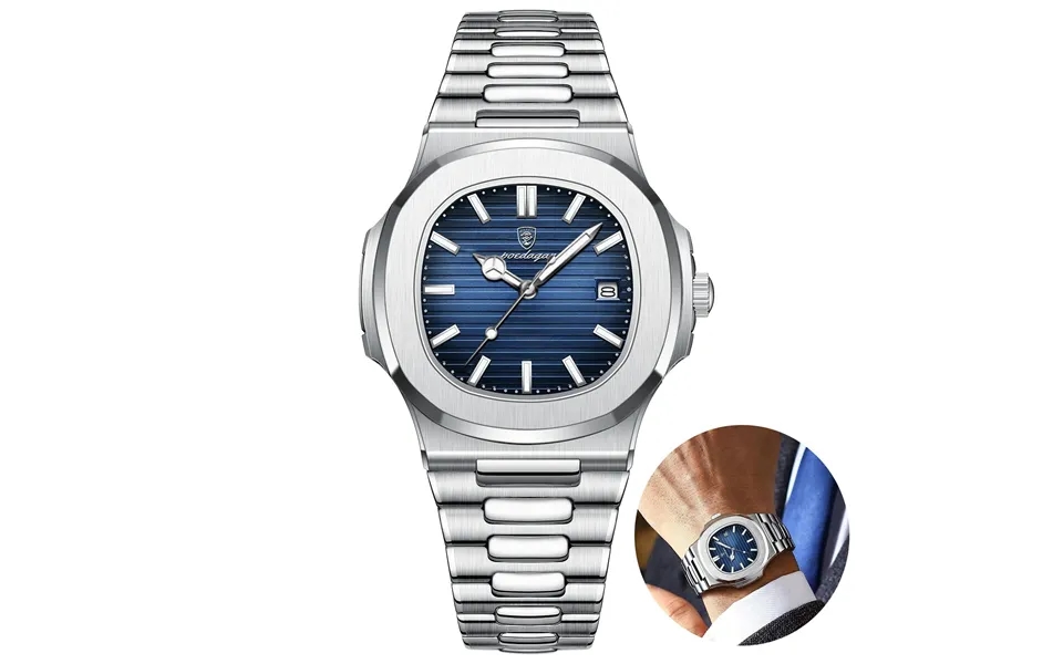 Poedagar Classic Business Men Watch Waterproof Luminous Date Quartz Watch Fashion Steel Strap Square Thin Wristwatch For