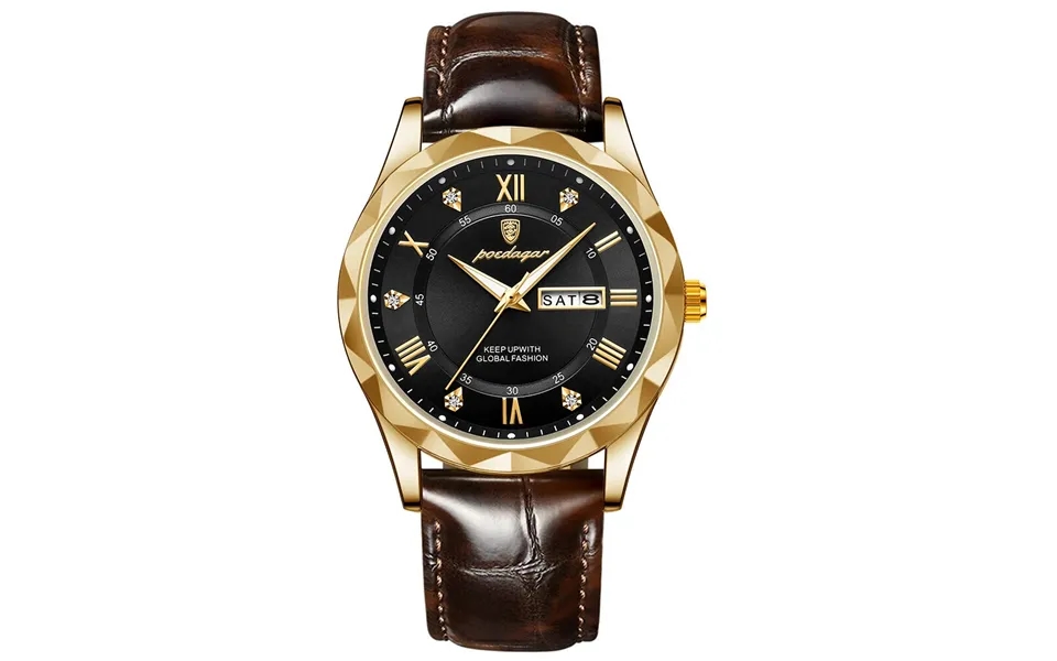 Poedagar Luxury Business Men Watches Waterproof Luminous Leather Quartz Watch Fashion Date Week Men's Wristwatch