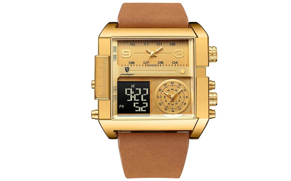 Poedagar Luxury Men Quartz Watch Fashion Rectangle Sport Watch Waterproof Multifunction Electronic Dual Display Wristwat