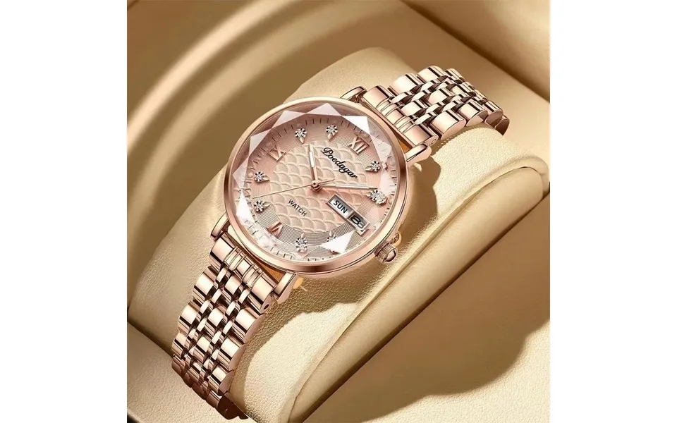 Poedagar Women Luxury Rhinestone Quartz Watch Waterproof Luminous Wristwatch Calendar Analog Stainless Steel Wrist Watch