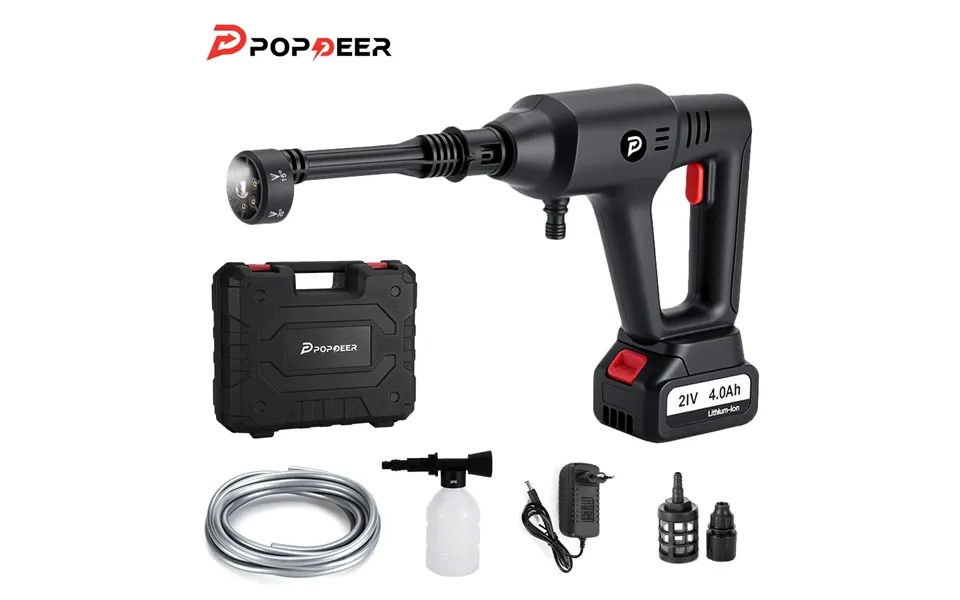Popdeer Pd-w01 4.0ah 200bar 3500w High Pressure Cordless Car Washer 6-in-1 Multi-function Nozzle Car Cleaning Water Gun
