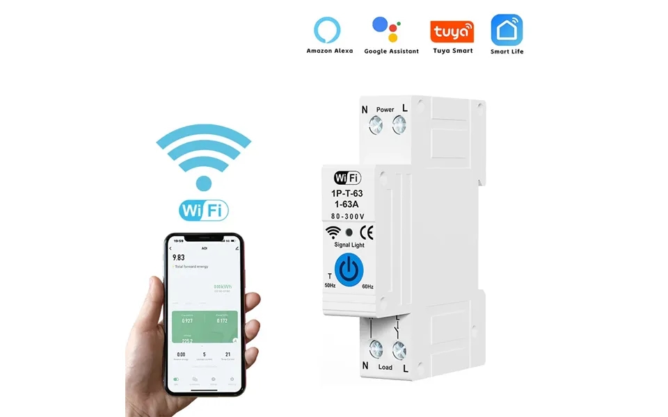 Rmdzt-1pnl 63a Smart Wifi Circuit Breaker On Off Timing Function Short Circuit Protection Voice Control Real-time Electr