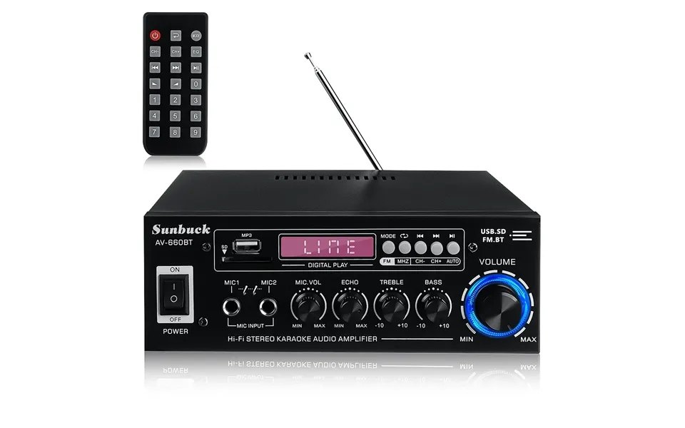 Sunbuck Av-660bt 2000w Bluetooth 5.0 Audio Power Amplifier Eq Stereo Amp Car Home 2ch Aux Usb Fm Radio
