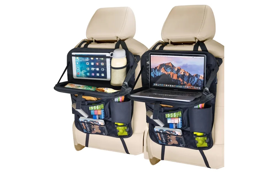 Tsumbay 2pcs Foldable Car Seat Back Storage Bag With Pockets And Tray Oxford Cloth Set