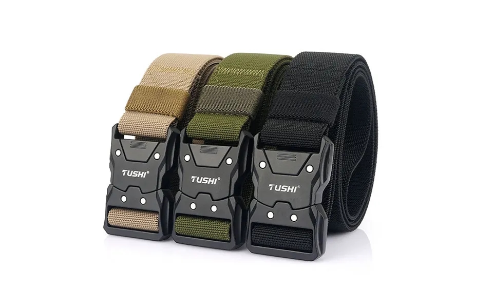 Tushi 125cm Quick Release Tactical Belt Men Metal Buckle Nylon Elastic Girdle For Military Training Hiking Outdoor Work