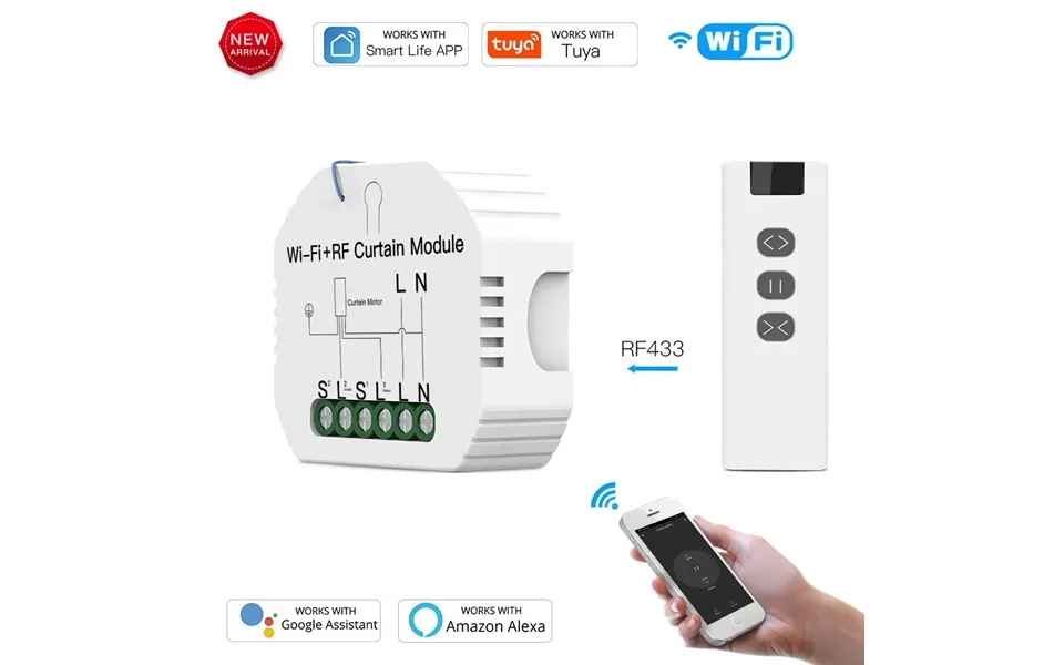 Tuya Wifi Smart Rf433 Blind Shutter Curtain Switch With Remote App Timing Function Voice Control With Alexa Google Assis