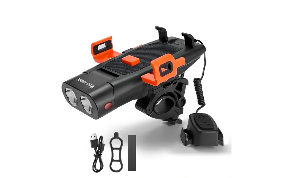 West Biking 5 In 1 500lm Brightness Bike Headlight 3000mah Battery Waterproof 4 Light Modes Power Bank Phone Holder With