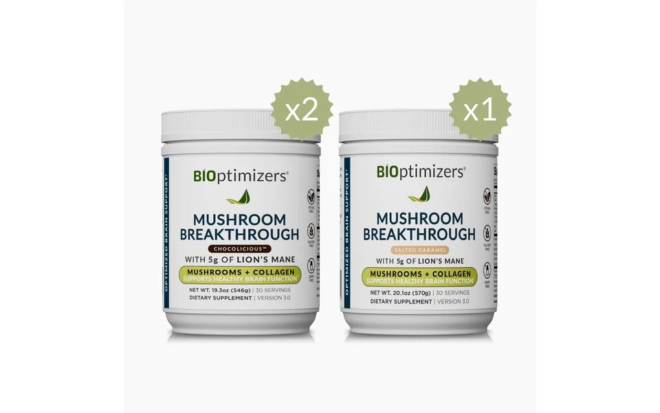 Mushroom Breakthrough Salted Caramel 1 Jar & Chocolicious 2 Jars - 30 Servings- Sub
