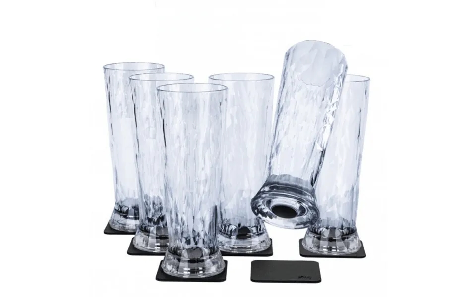 Silwy Magnetic Plastic Beer Glasses With Nano-gel Coasters - Set Of 6