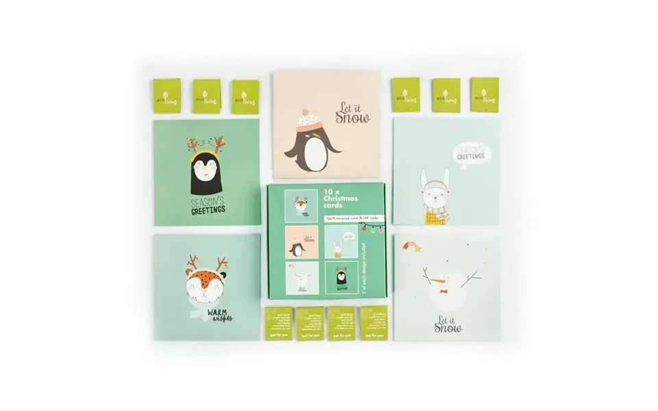 10 Recycled Christmas Cards - 10 Trees Planted Fsc Style Cute Animals
