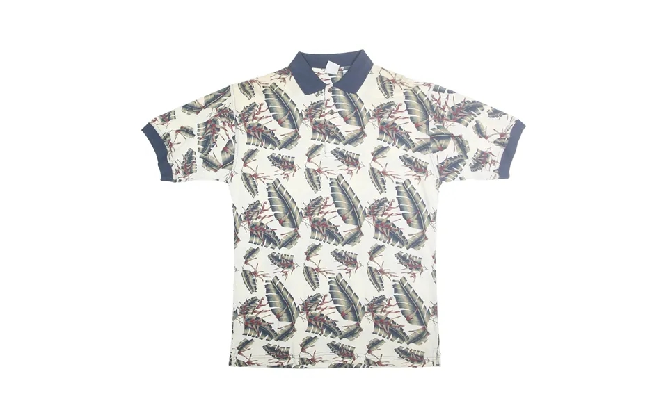 Anchor Blue Mens Cream Navy Leaf Print Short Sleeve Polo Shirt M Cotton