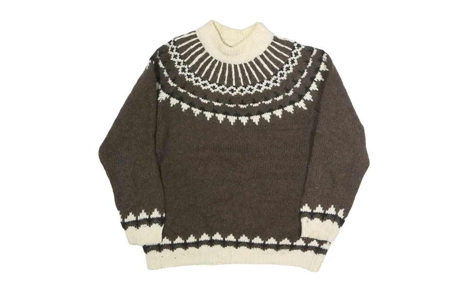 Anne Klein Mens Brown & Cream Patterned Wool Jumper Roll Neck Chunky Knit S