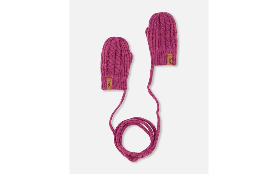 Baby Knitted Mittens With String Burgundy Size 6 12m