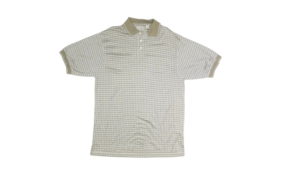 Bill Blass Mens Beige Checked Short Sleeve Polo Shirt L Cotton Casual
