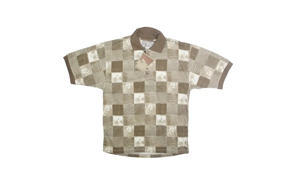 Blue Jeans Mens Beige & Brown Check Short Sleeve Polo Shirt M Casual