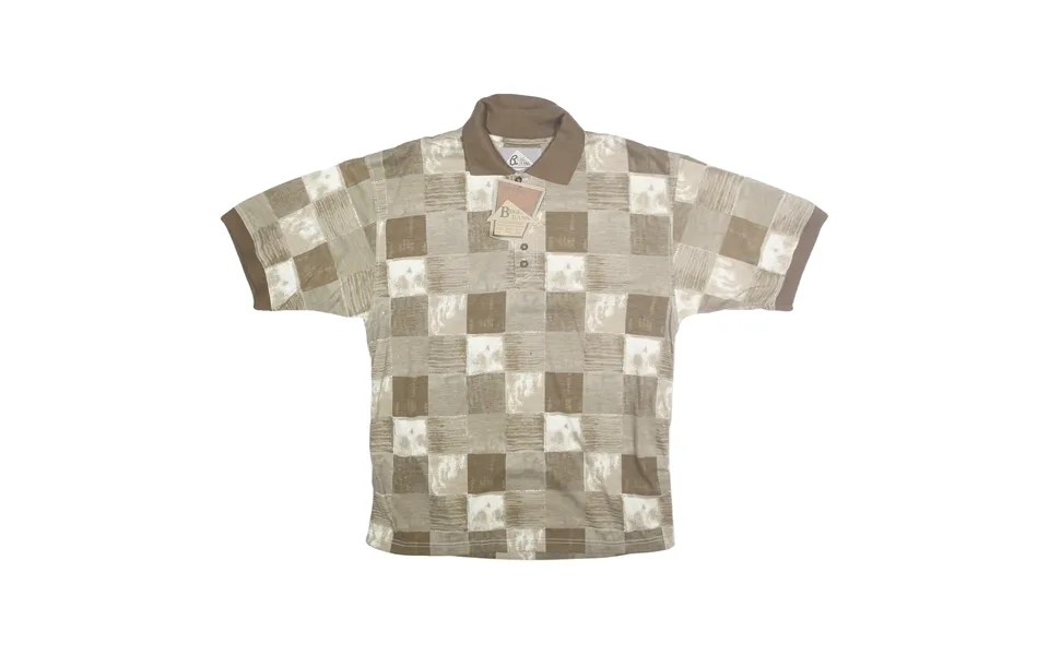 Blue Jeans Mens Beige & Cream Checked Short Sleeve Polo Shirt M Classic Fit