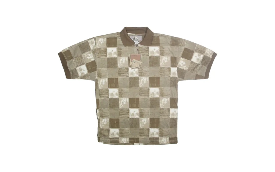 Blue Jeans Mens Brown & Cream Check Short Sleeve Polo Shirt L Casual Shirt