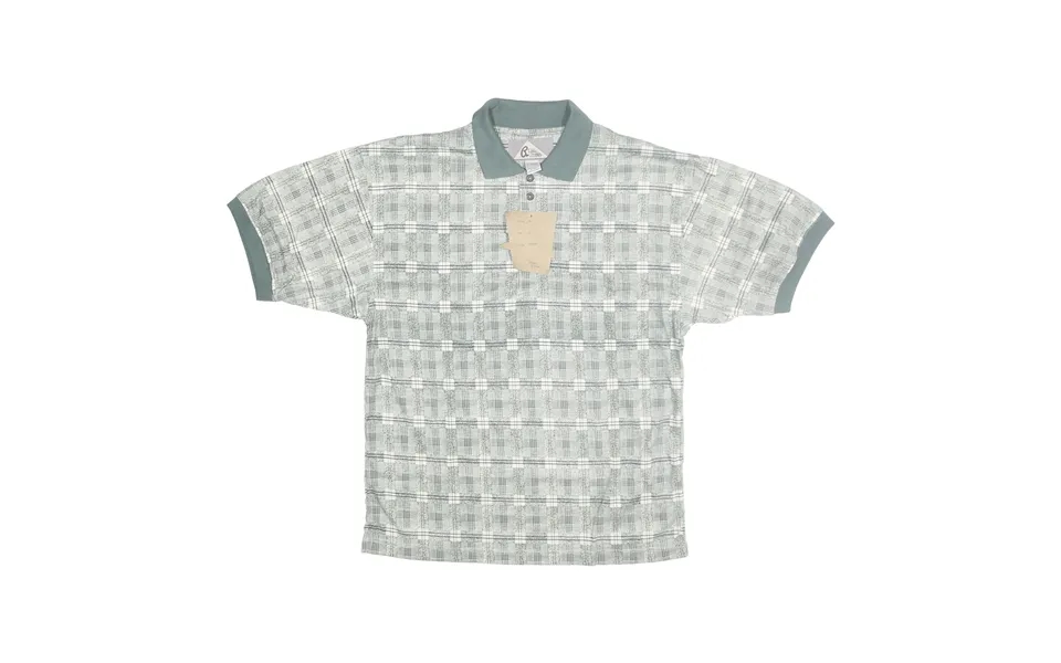 Blue Jeans Mens Green & White Checked Short Sleeve Polo Shirt L Cotton Blend