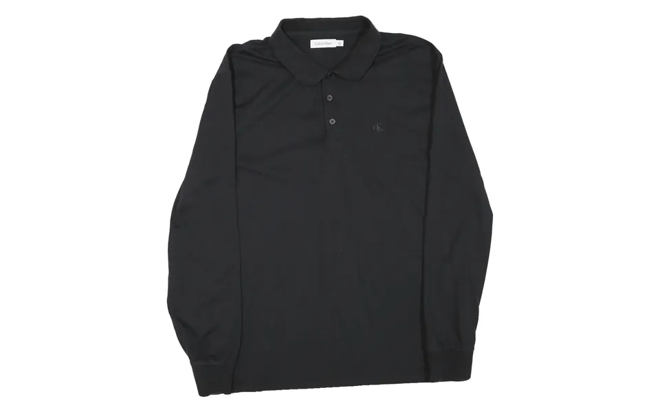 Calvin Klein Mens Black Long Sleeve Plain Polo Shirt L Cotton Blend Casual
