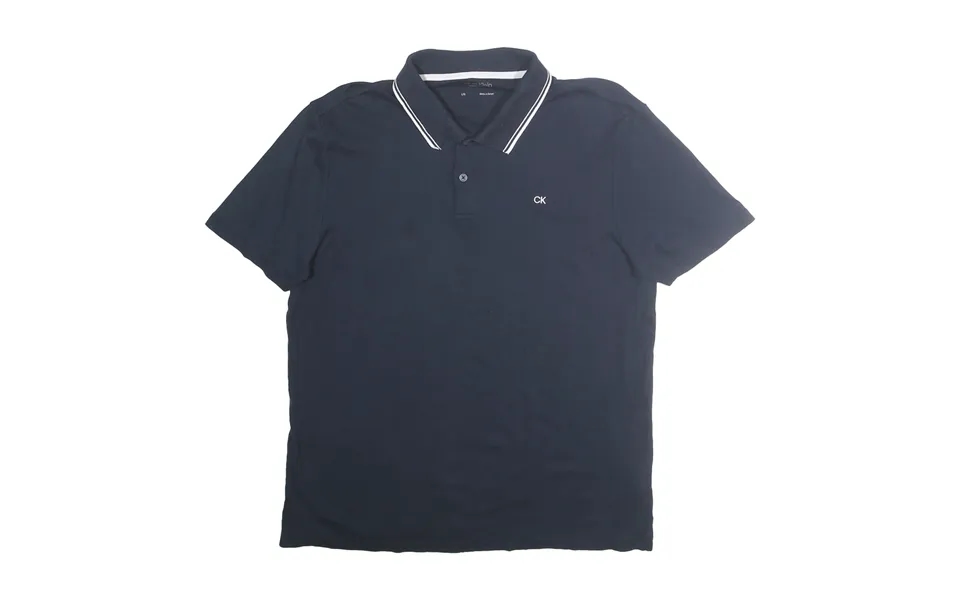 Calvin Klein Mens Navy Blue Polo Shirt L Cotton Short Sleeve Plain Ck Logo