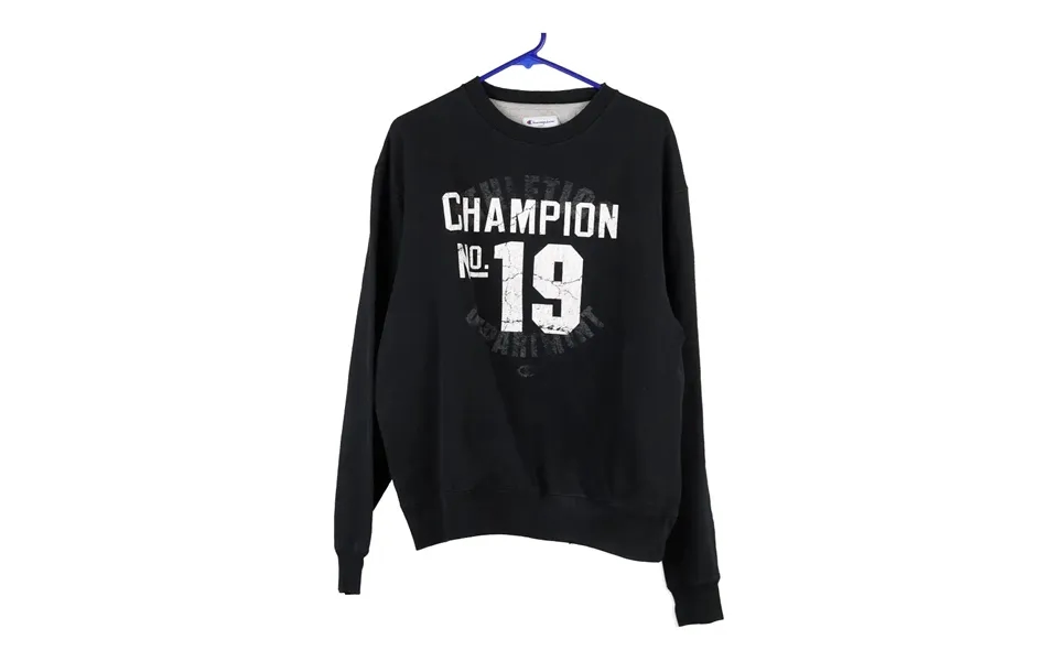 Champion Spellout Sweatshirt - Large Black Cotton Blend