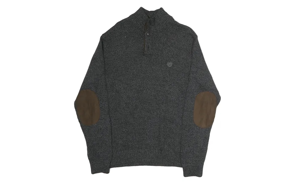 Chaps Mens Black & Brown Plain Jumper Stand-up Collar Chunky Knit L Button Neck