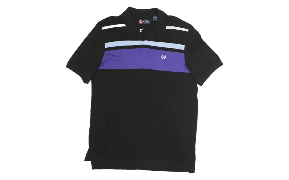 Chaps Mens Black & Purple Cotton Short Sleeve Polo Shirt L Classic Stripe Design