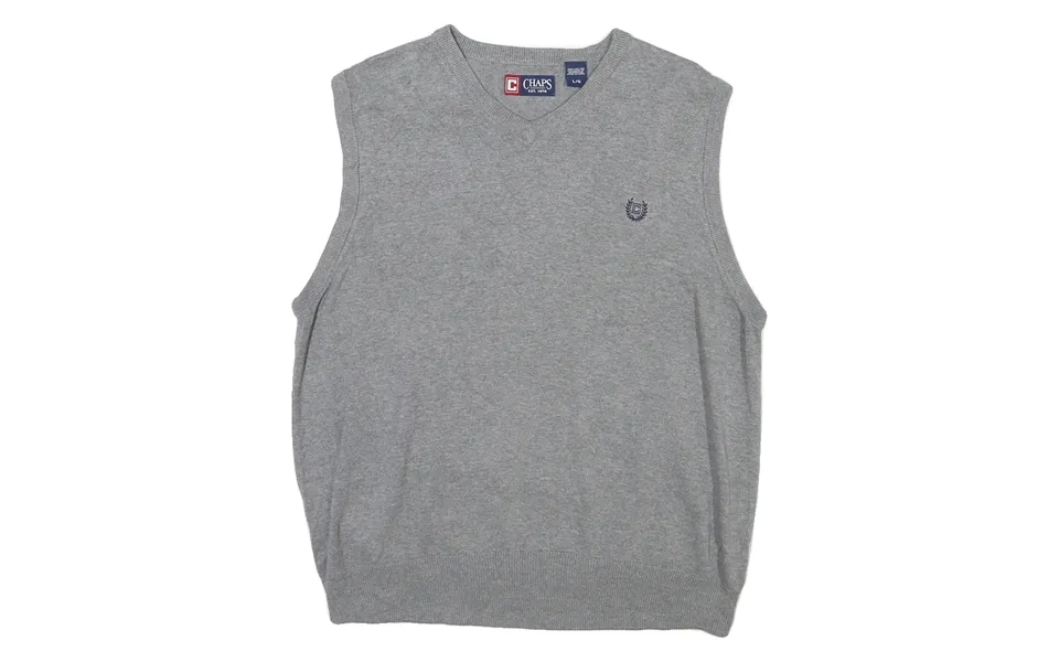 Chaps Mens Grey Jumper Plain V-neck Basic Knit L Sleeveless Classic Cotton