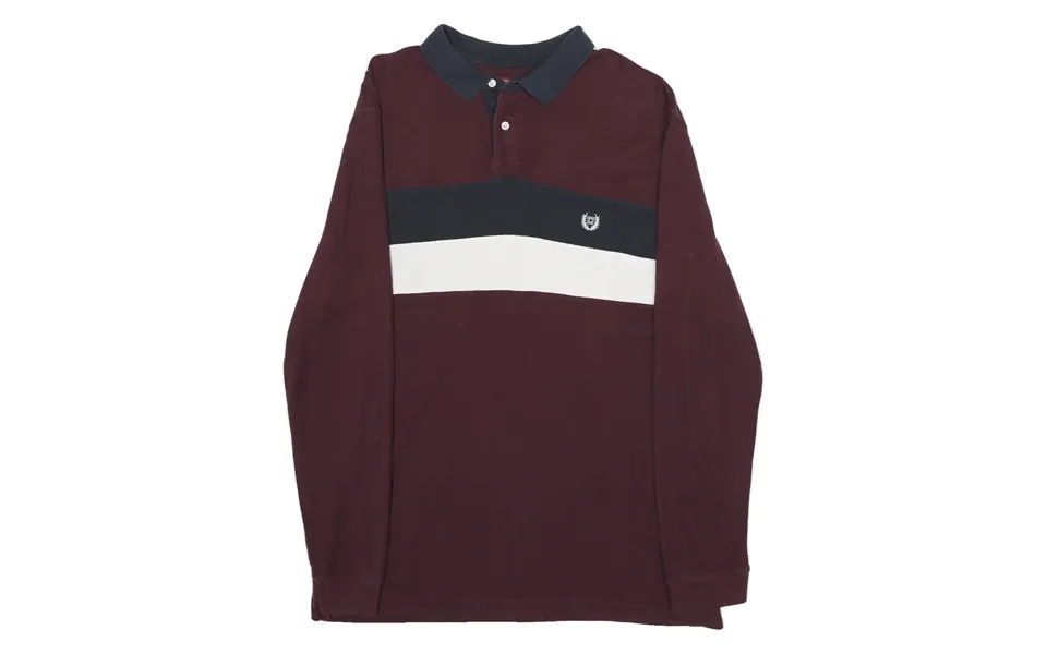 Chaps Mens Maroon & Navy Blue Long Sleeve Striped Polo Shirt L Cotton Jersey