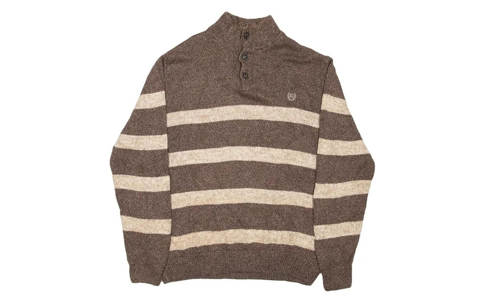Chaps Mens Patterned Jumper Brown Striped Button Neck Chunky Knit L