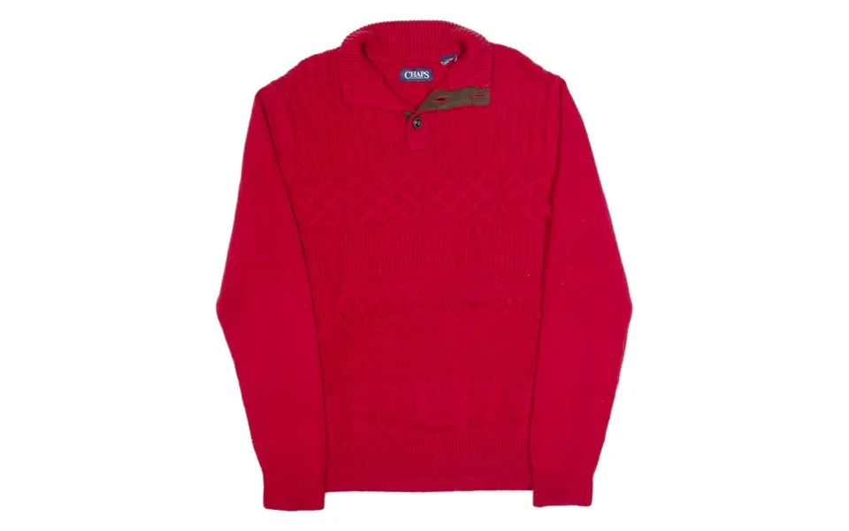 Chaps Mens Patterned Jumper Red Button Neck Chunky Knit S