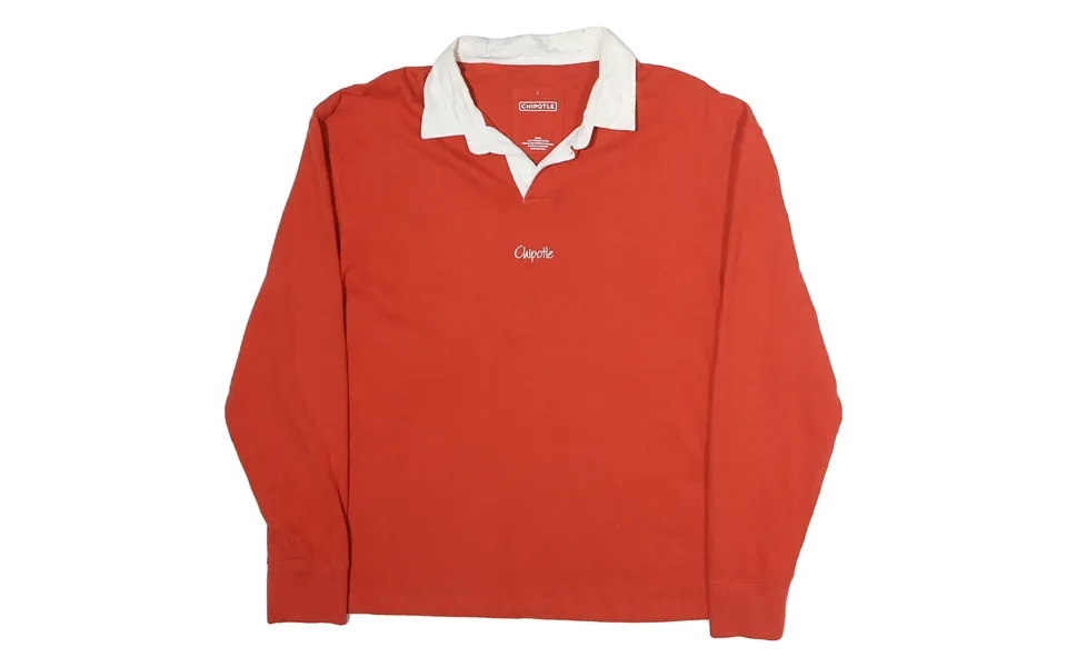 Chipotle Mens Red & White Long Sleeve Plain Polo Shirt L Casual Cotton
