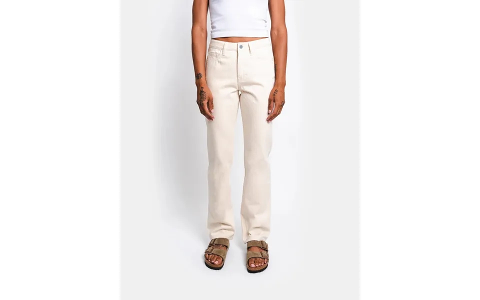 Classic Straight Fit Jeans In Natural Thread Color Gold Waist Rise Low Hem Length Cropped