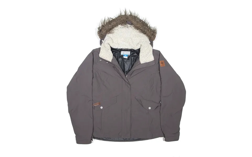Columbia Faux Fur Trim Fleece Hood Parka Coat Grey Womens M