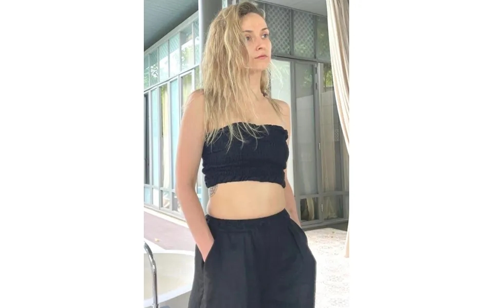 Crop Top Women's Linen Top - Black Size M