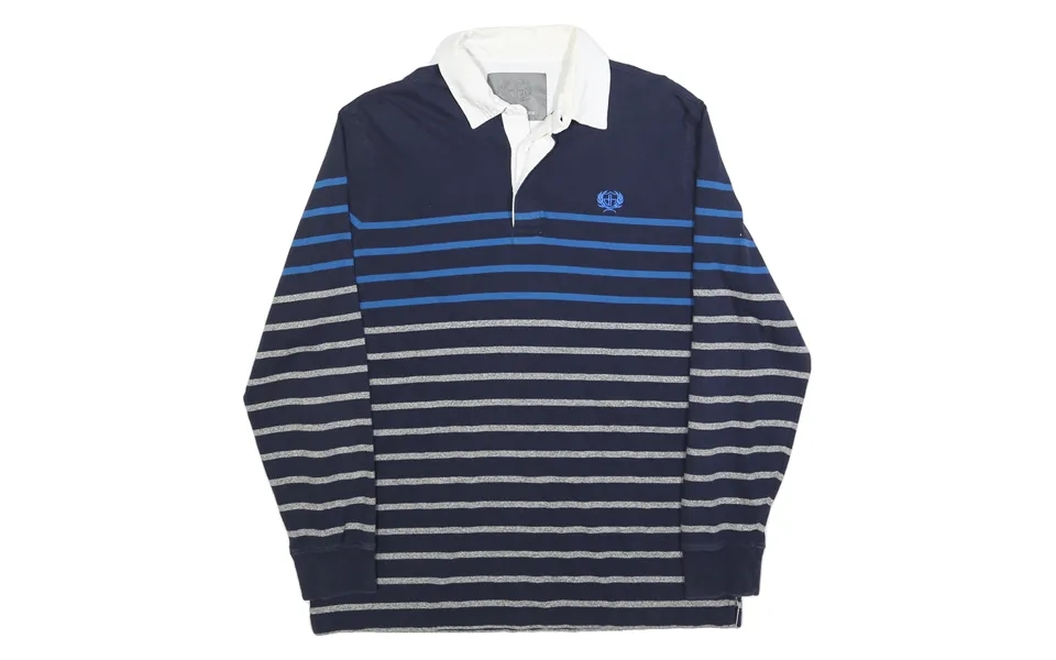 Denver Hayes Mens Navy Blue & Grey Striped Long Sleeve Polo Shirt L Cotton Blend