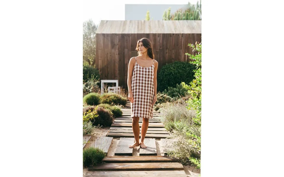 Dreamy Linen Night Gown In Mocha Gingham Size L