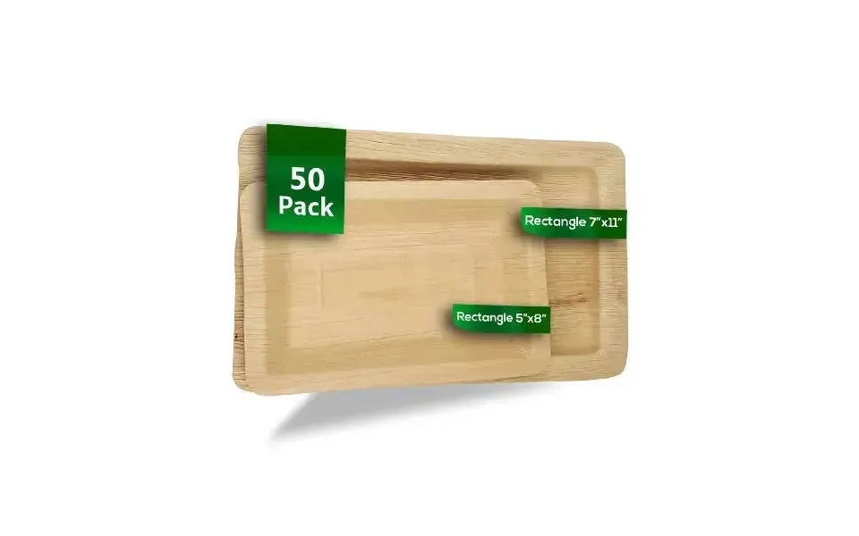 Dtocs Palm Leaf Rectangular Plate Combo Pack 50 7x11 Inch 25 & 5x8 Inch 25 Usda Certified Biobased Dinnerware Size 50 Pc