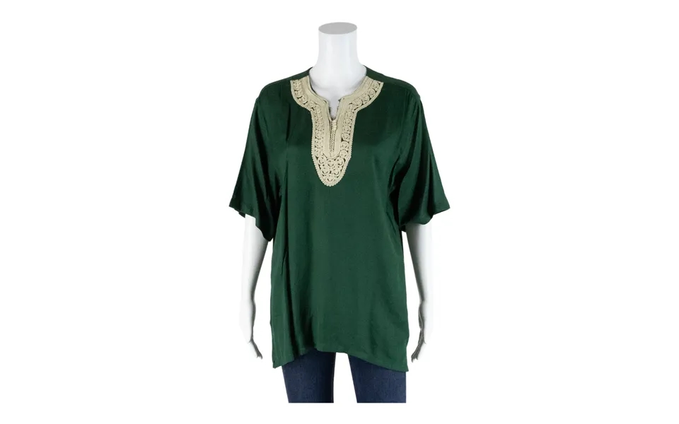 Embellished Neckline Boho Green 90s V-neck Tunic Top Womens M