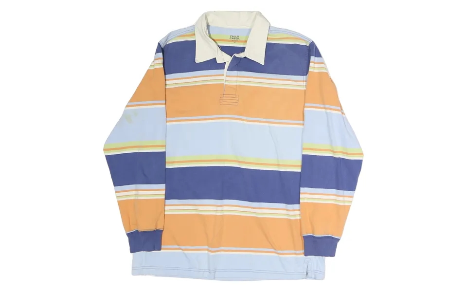 Falls Creek Mens Blue & Orange Long Sleeve Striped Polo Shirt Xl Cotton