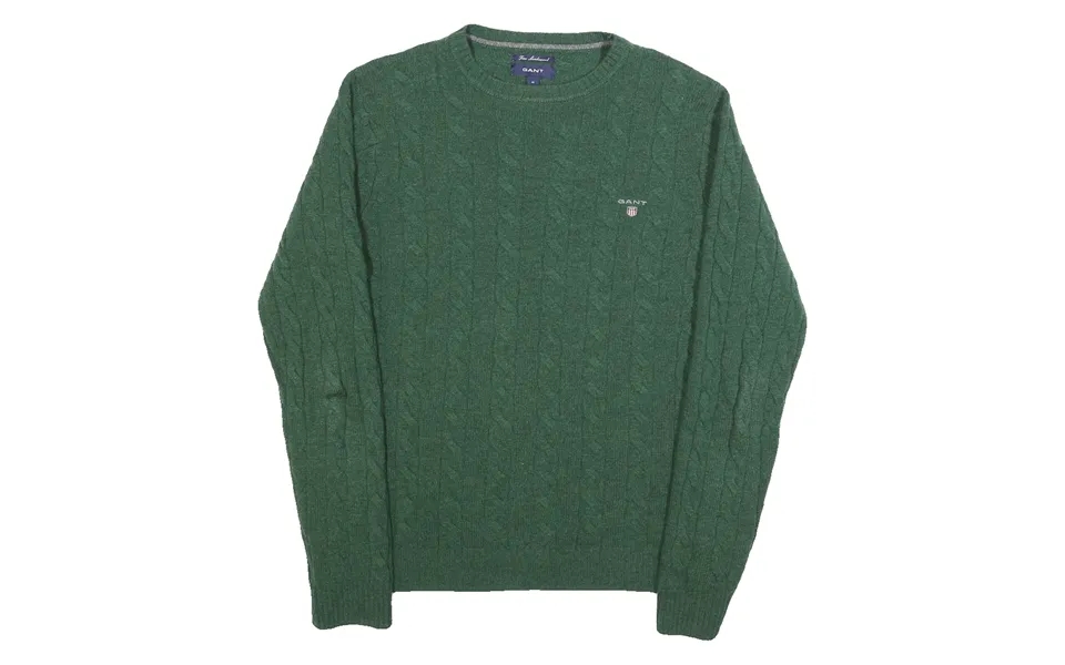 Gant Mens Green Aran Jumper Crew Neck Wool Cable Knit M Classic Style